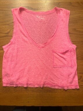 aerie Neon Pink V-Neck Cropped Tank with Pocket